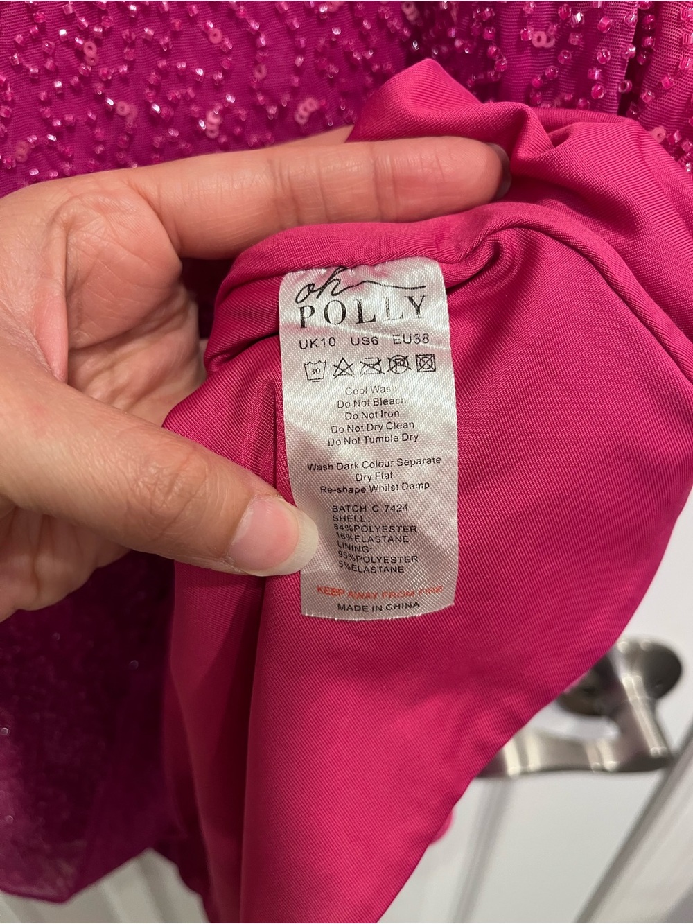 Oh Polly Emilion Embellished Cut Out Mini Beaded Dress Fuschia Hot Pink Size 6 - Picture 5 of 8